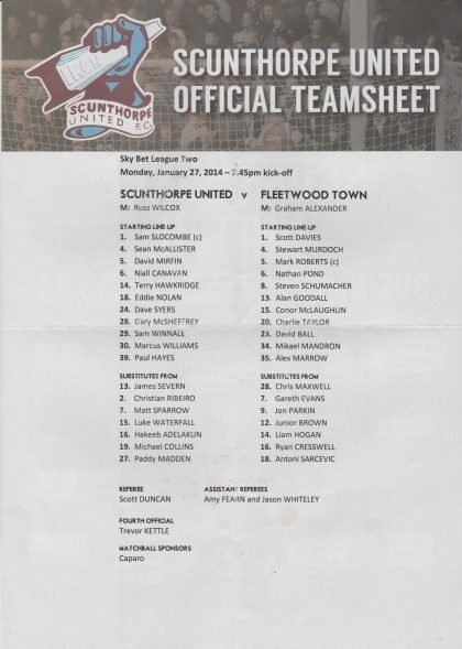 Scunthorpe United v Fleetwood Town  27-Jan-2014