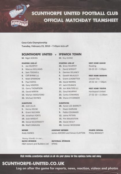 Scunthorpe United v Ipswich Town  23-Feb-2010