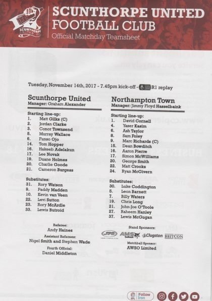 Scunthorpe United v Northampton Town  14-Nov-2017