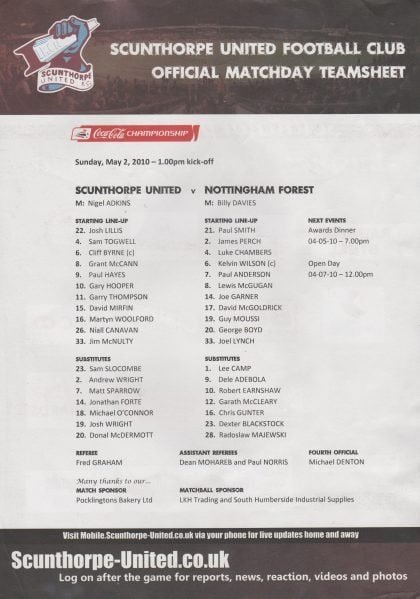 Scunthorpe United v Nottingham Forest 02-May-2010