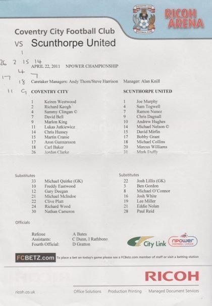 Coventry City v Scunthorpe United  22-Apr-2011