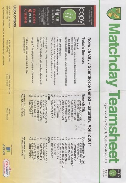 Norwich City v Scunthorpe United  02-Apr-2011