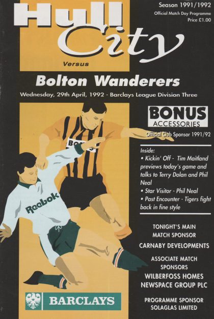 Hull City v Bolton Wanderers 29-Apr-1992