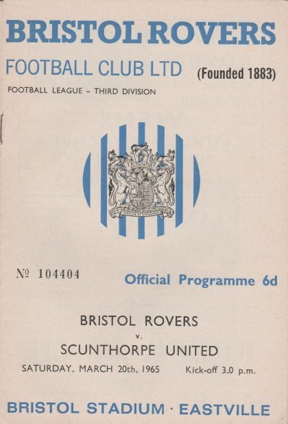 Bristol Rovers v Scunthorpe United  20-Mar-1965