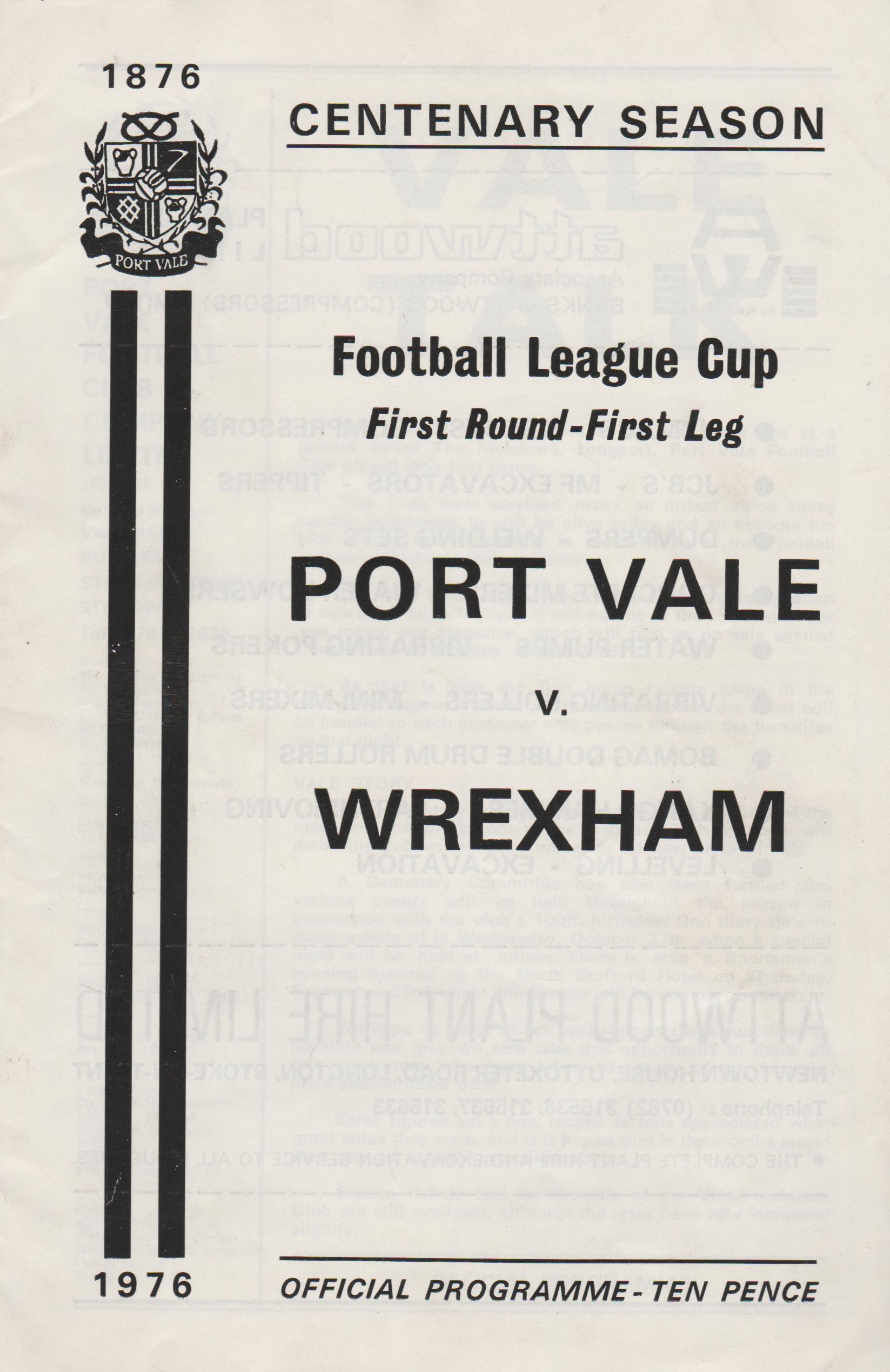 Port Vale v Wrexham 14-Aug-1976 - ProgrammeCollector.Net 