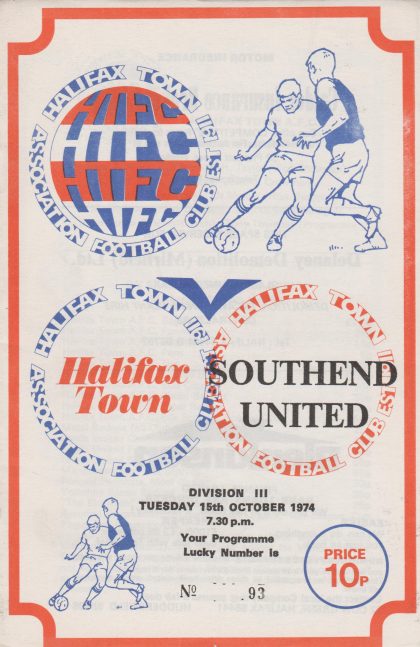 Halifax Town v Southend United  15-Oct-1974