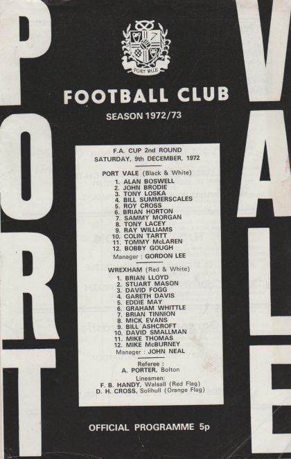 Port Vale v Wrexham 09-Dec-1972