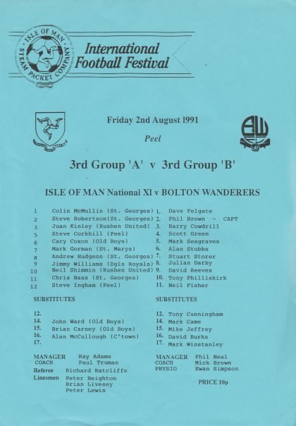 Isle of Man National XI v Bolton Wanderers 02-Aug-1991