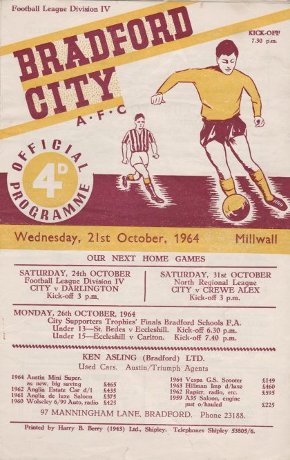 Bradford City v Millwall 21-Oct-1964