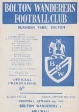 Bolton Wanderers v Millwall 06-Sep-1967