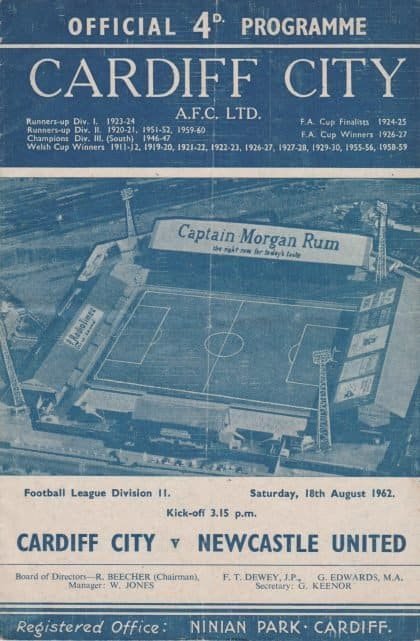 Cardiff City v Newcastle United 18-Aug-1962