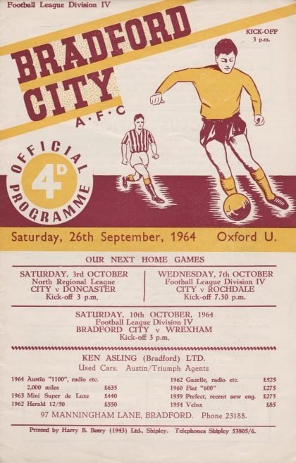 Bradford City v Oxford United 26-Sep-1964