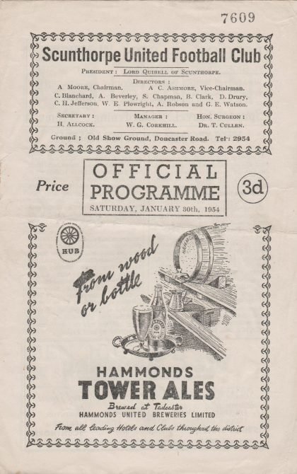 Scunthorpe United v Portsmouth 30-Jan-1954