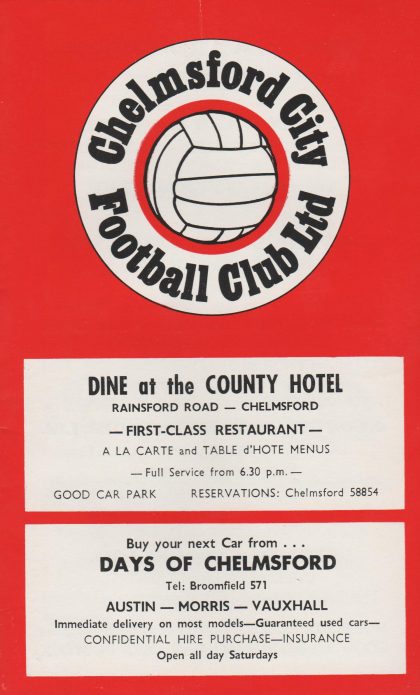 Chelmsford City v Southend United 21-Dec-1970