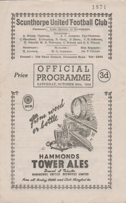 Scunthorpe United v Stockport County 30-Oct-1954