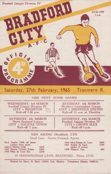 Bradford City v Tranmere Rovers 27-Feb-1965