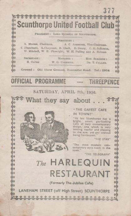 Scunthorpe United v Tranmere Rovers 07-Apr-1956
