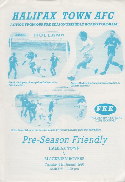 Halifax Town v Blackburn Rovers  21-Aug-1990