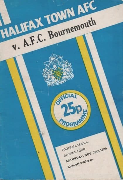 Halifax Town v AFC Bournemouth  29-Nov-1980