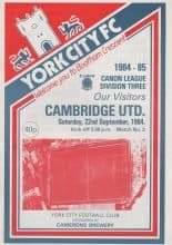 York City v Cambridge United 22-Sep-1984