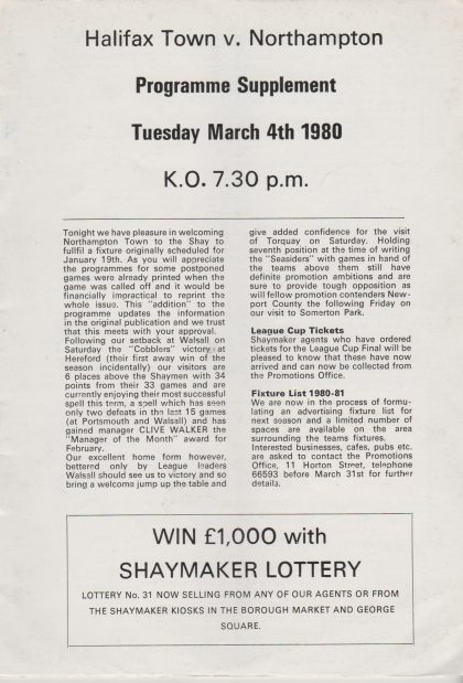 Halifax Town v Northampton Town  04-Mar-1980