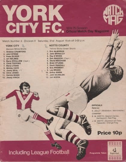 York City v Notts County 31-Aug-1974