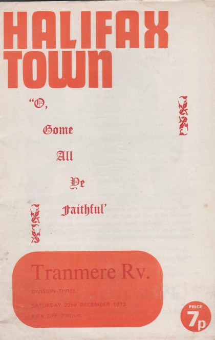 Halifax Town v Tranmere Rovers 22-Dec-1973