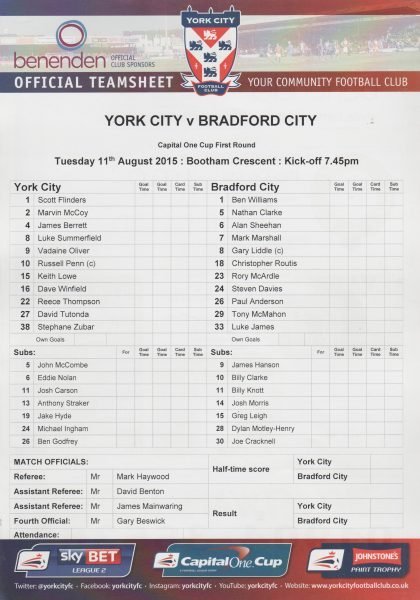York City v Bradford City 11-Aug-2015