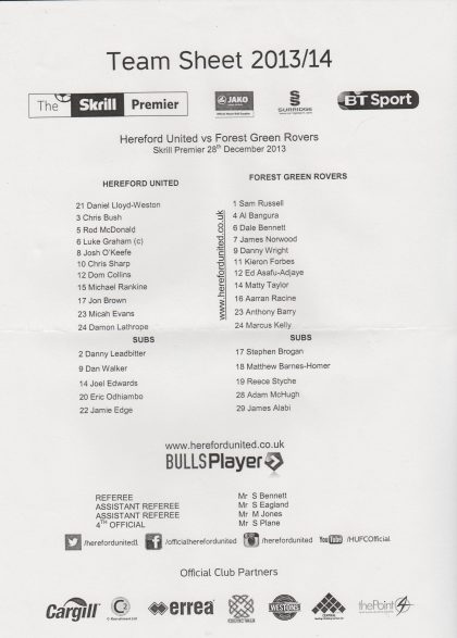 Hereford United v Forest Green Rovers 28-Dec-2013
