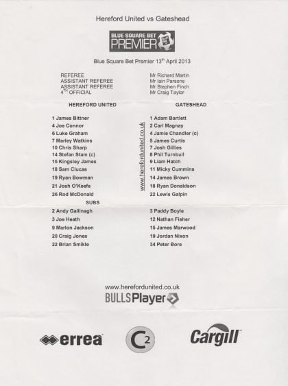 Hereford United v Gateshead 13-Apr-2013