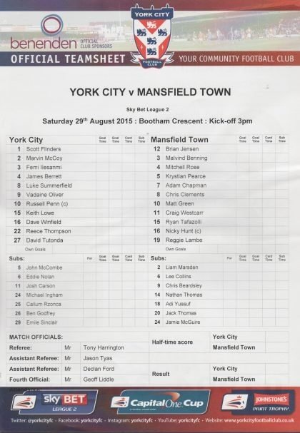 York City v Mansfield Town 29-Aug-2015