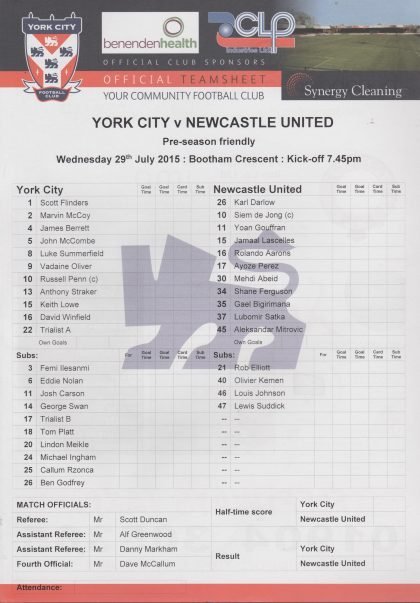 York City v Newcastle United 29-Jul-2015