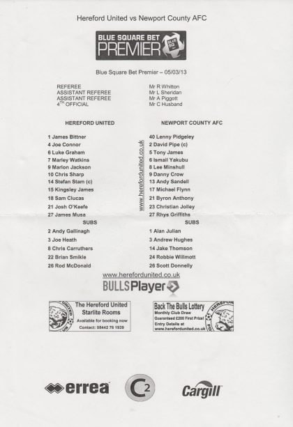 Hereford United v Newport County AFC 05-Mar-2013