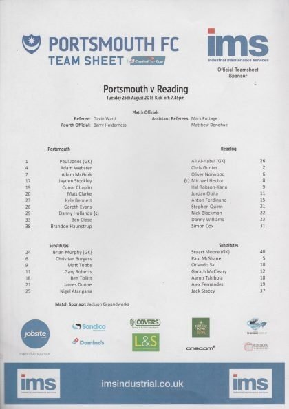 Portsmouth v Reading  25-Aug-2015