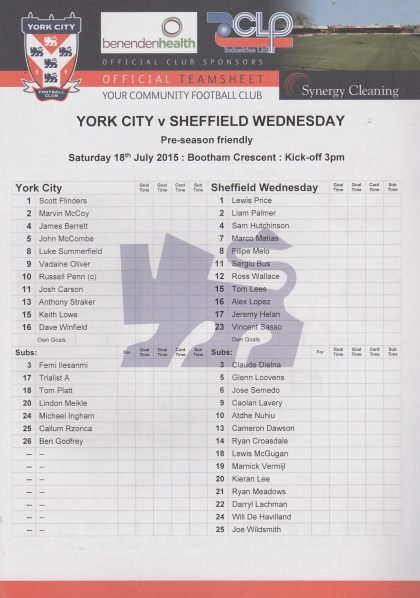 York City v Sheffield Wednesday 18-Jul-2015