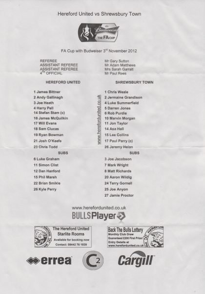 Hereford United v Shrewsbury Town 03-Nov-2012
