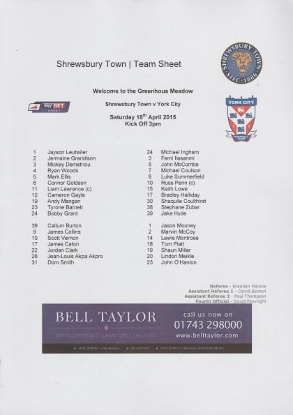 Shrewsbury Town v York City 18-Apr-2015