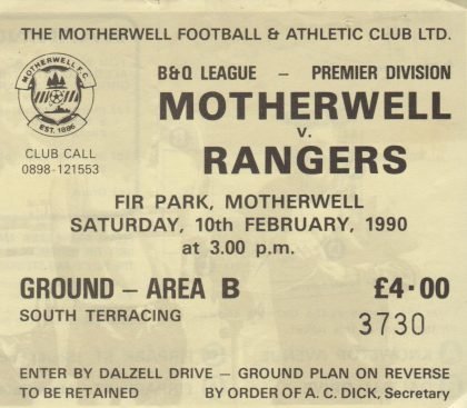 Motherwell v Glasgow Rangers 10-Feb-1990