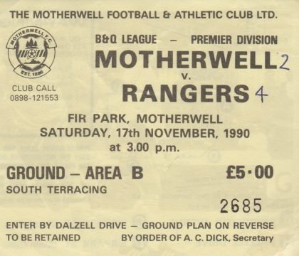 Motherwell v Glasgow Rangers 17-Nov-1990