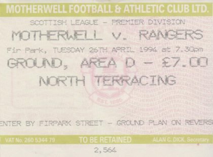 Motherwell v Glasgow Rangers 26-Apr-1994