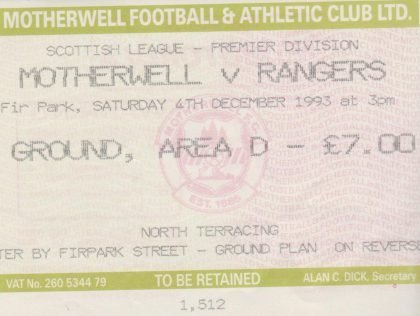 Motherwell v Glasgow Rangers 04-Dec-1993