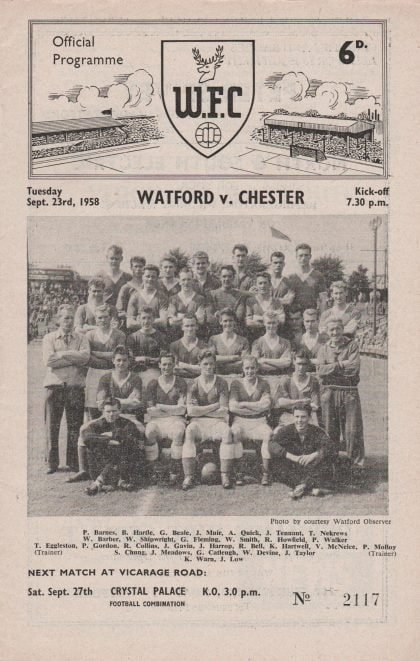 Watford v Chester 23-Sep-1958