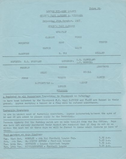 Queens Park Rangers v Millwall 25-Oct-1967