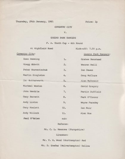 Coventry City v Queens Park Rangers 29-Jan-1981