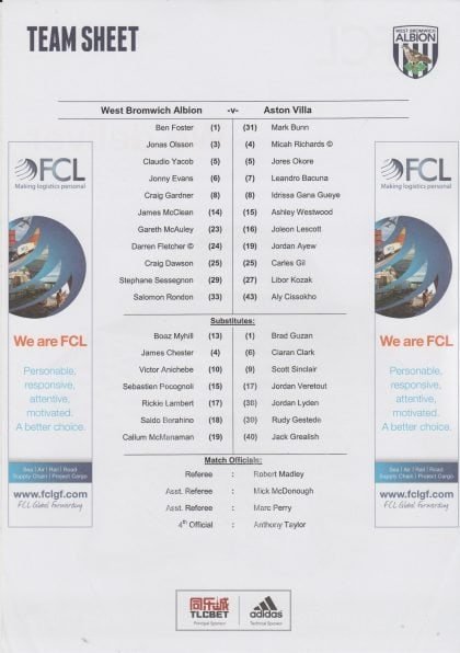 West Bromwich Albion v Aston Villa  23-Jan-2016