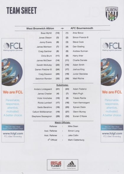 West Bromwich Albion v AFC Bournemouth  19-Dec -2015