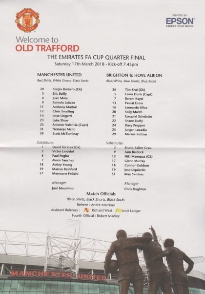 Manchester United v Brighton & Hove Albion 17-Mar-2018