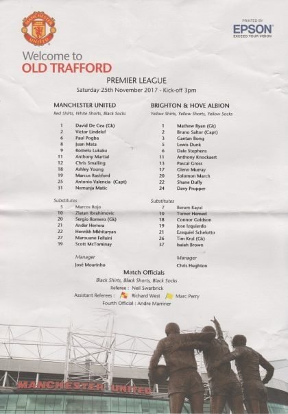 Manchester United v Brighton & Hove Albion 25-Nov-2017