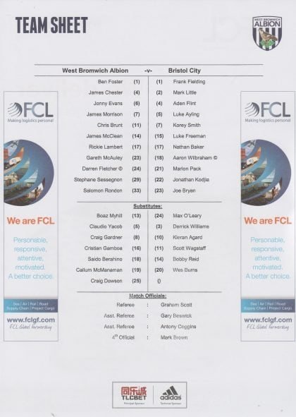 West Bromwich Albion v Bristol City  09-Jan-2016