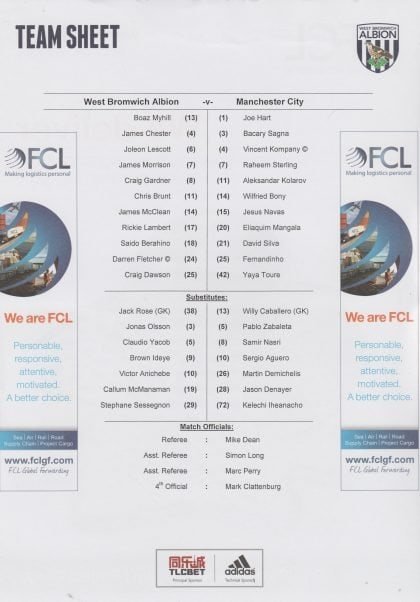 West Bromwich Albion v Manchester City  10-Aug-2015